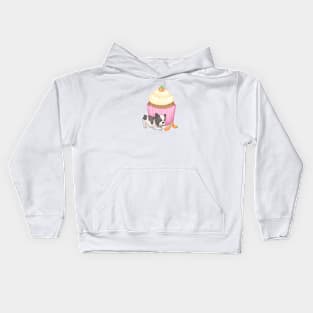 Cute Bulldog & Cupcake Illustration Kids Hoodie